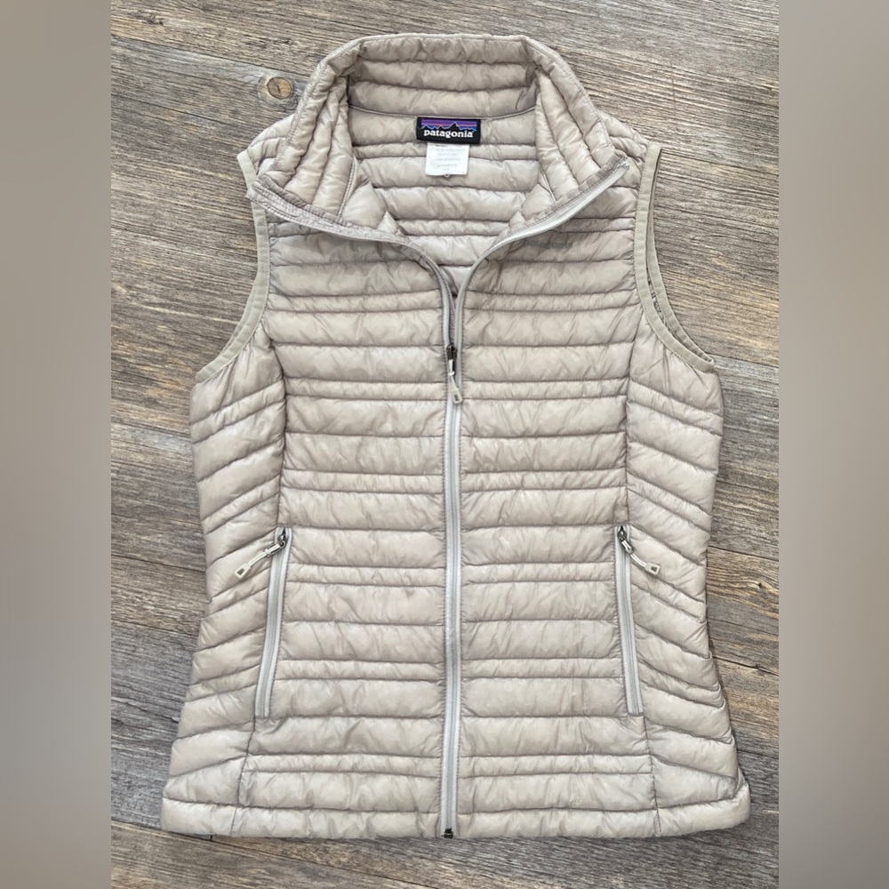 Patagonia Ultra Light Down Puffer Vest XS Grey Full Zip Insulated Gilet Silver